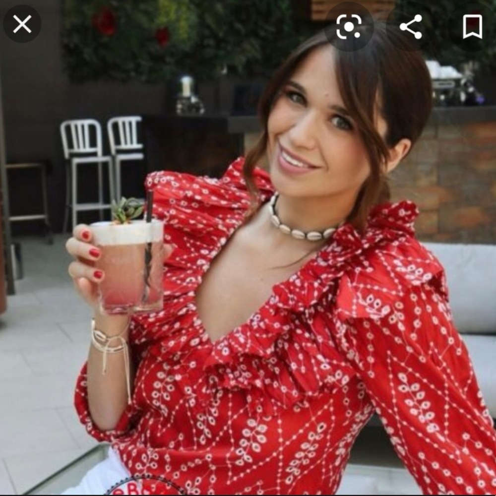 Zara embroidered openwork top blouse top ruffle